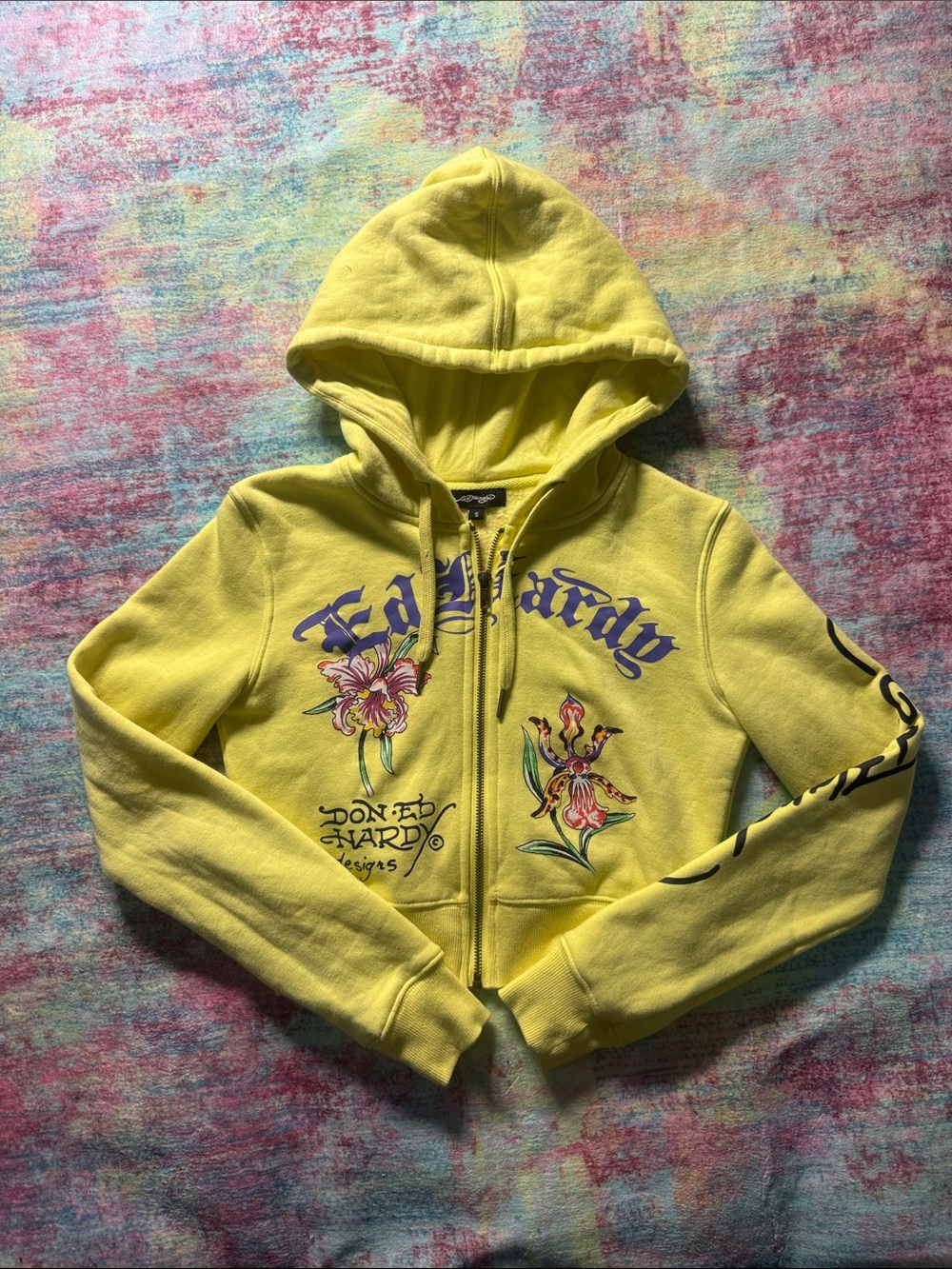 Ed Hardy Yellow Floral Zip Hoodie